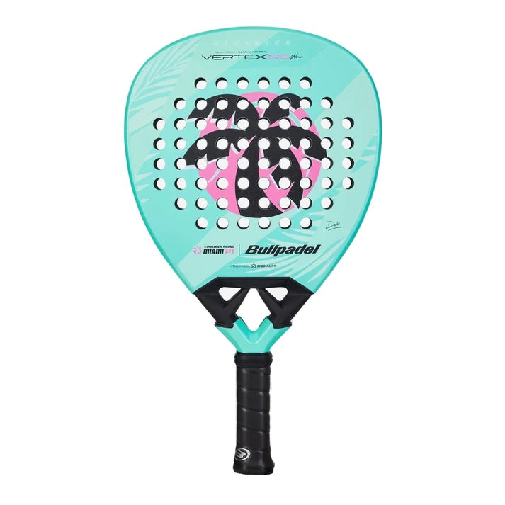Bullpadel Vertex 05 Woman Miami 2026 – raquette de padel femme, vue de face turquoise et rose