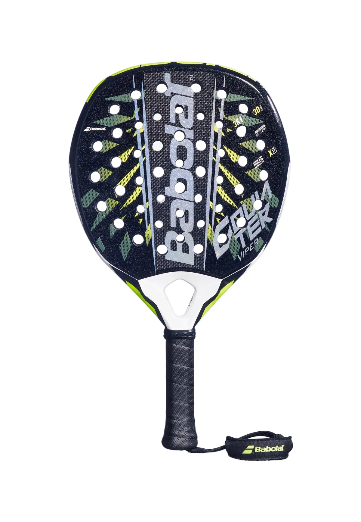 Babolat Counter Viper 2.6 2026 – raquette de padel, vue de face noir et jaune fluo
