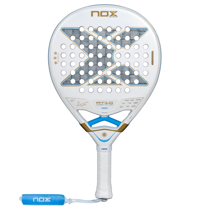 NOX AT10 Genius 18K Alum Argentina Edition 2026 – raquette de padel blanche, bleu ciel et or