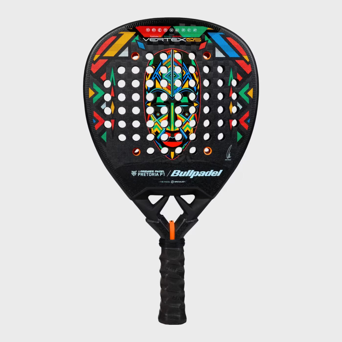 Bullpadel Vertex 05 Pretoria LTD 2026 – raquette de padel noire à motif tribal multicolore